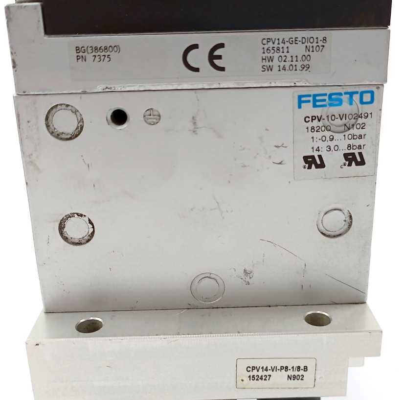 Festo 18200 CPV10-VI Valve Manifold W/ 165811, 152427, 18529