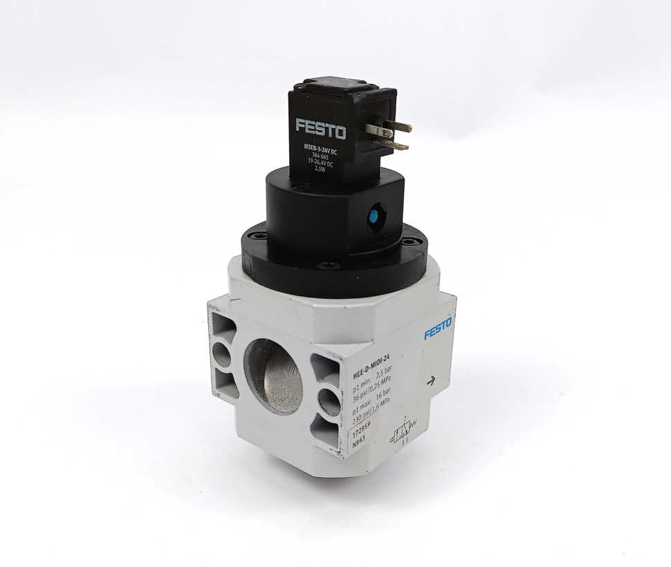 Festo 172959 HEE-D-MIDI-24 On/off Valve w/ 364665 MSEB-3-24VDC