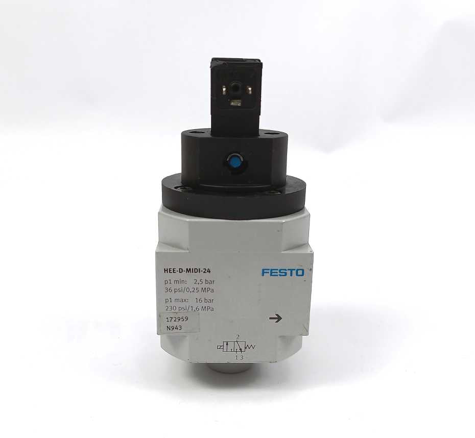 Festo 172959 HEE-D-MIDI-24 On/off Valve w/ 364665 MSEB-3-24VDC