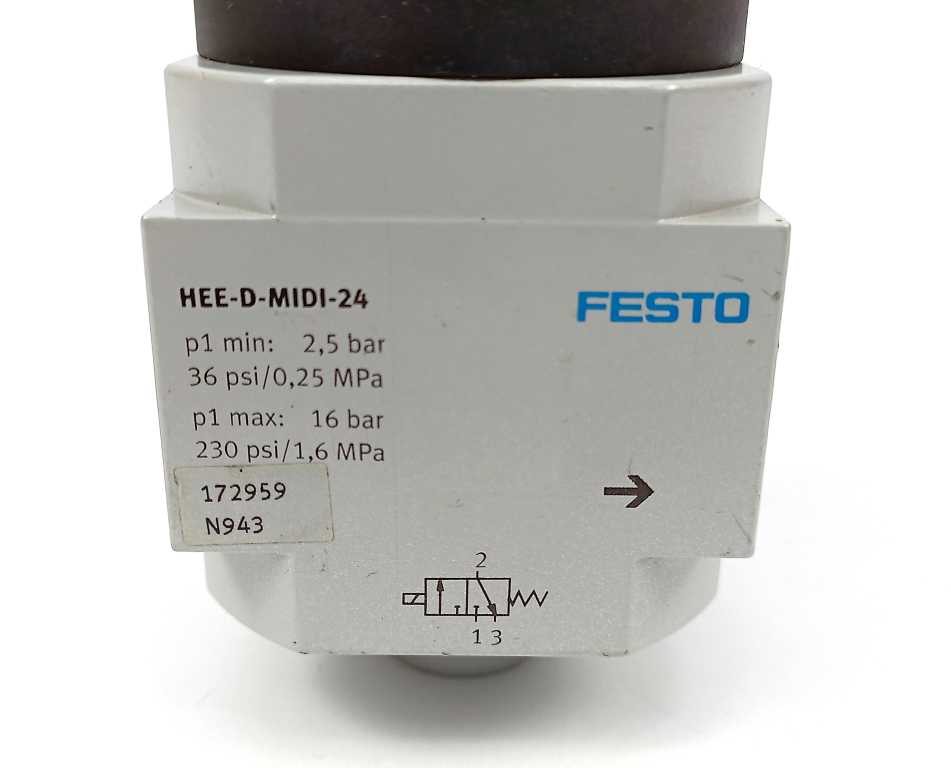 Festo 172959 HEE-D-MIDI-24 On/off Valve w/ 364665 MSEB-3-24VDC