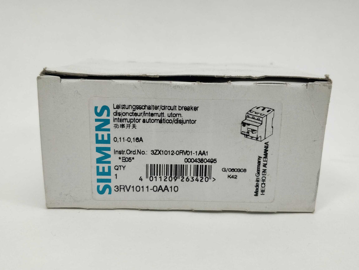 Siemens 3RV1011-0AA10 Circuit breaker 0,11 - 0,16A