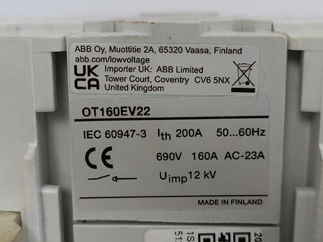 ABB 1SCA120535R1001 OT160EV22 Switch-Disconnector