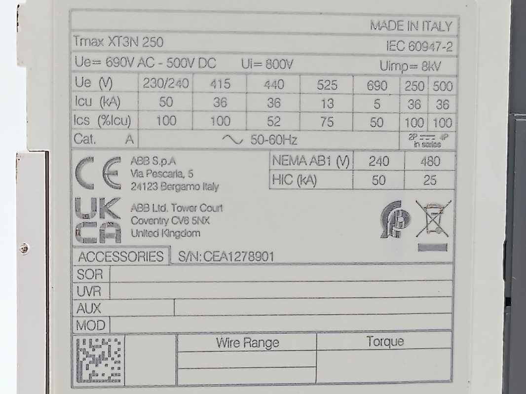 ABB 1SDA068059R1 XT3N 250 TMD 250-2500 3p F F, not used, have been mounted