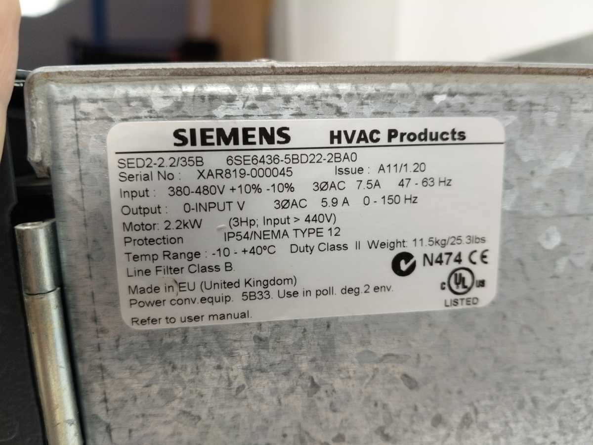 Siemens SED2.2/35B 6SE6436-5BD22-2BA0 HVAC Variable Frequency Drives