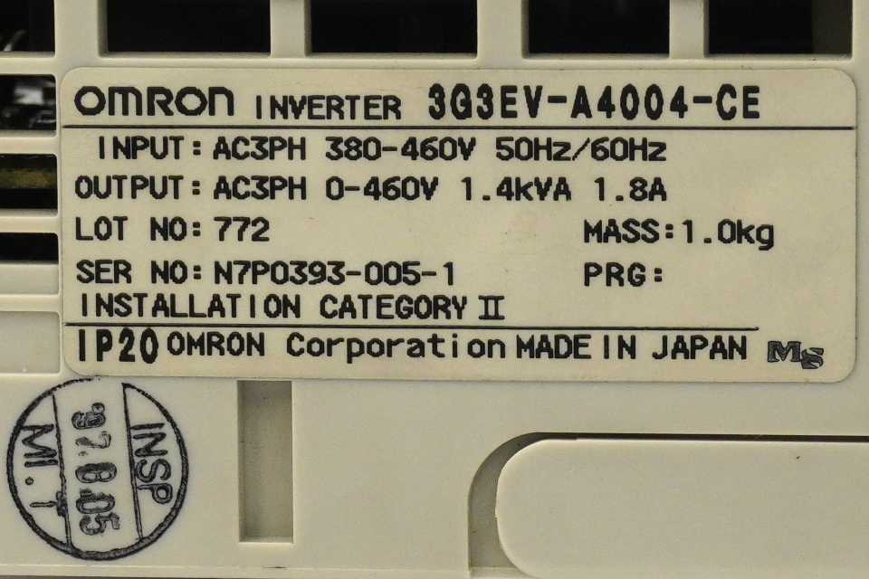 OMRON 3G3EV-A4004-CE Sysdrive 3G3EV-Inverter 0.55kW 400V Class 3PH