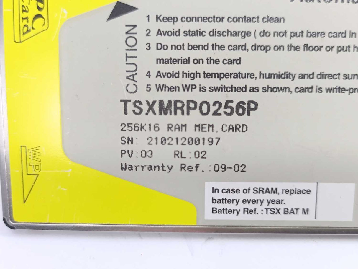 Schneider Automation TSXMRP0256P 256K16 RAM Memory Card