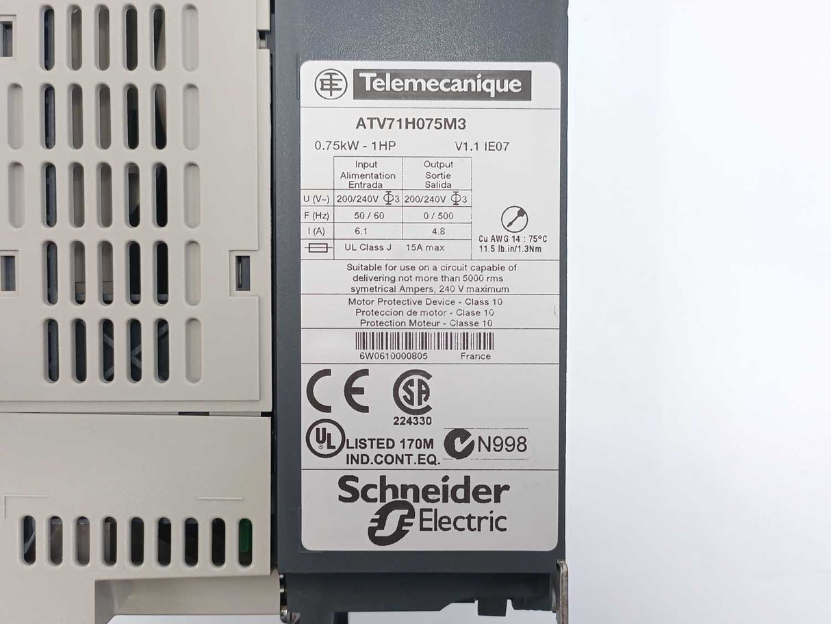 Schneider Electric ATV71H075M3 Variable Speed Drive 0.75kW - 1HP
