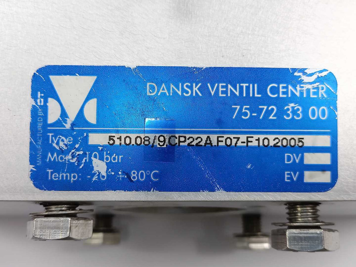 Dansk Ventil Center 510.08/9CP22A.F07-F10.2005 3-Piece Ball Valve Assembly