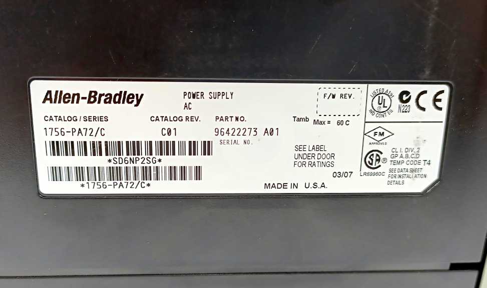 AB 1756-PA72/C Ser. C ; Cat. Rev.C01 Power Supply
