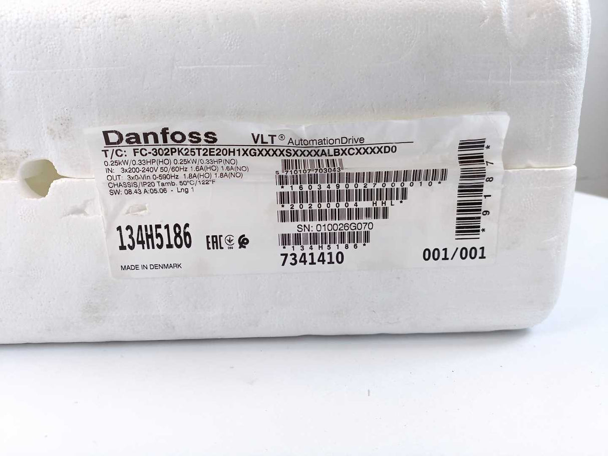 Danfoss 134H5186 FC-302PK25T2E20H1 0,25kW 0,33H Frequency Converter