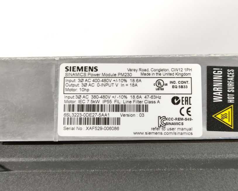 Siemens 6SL3223-0DE27-5AA1 SINAMICS G120P Power Module PM230