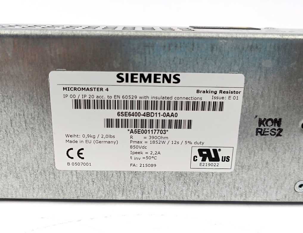 Siemens 6SE6400-4BD11-0AA0 MICROMASTER 4 Braking Resistor