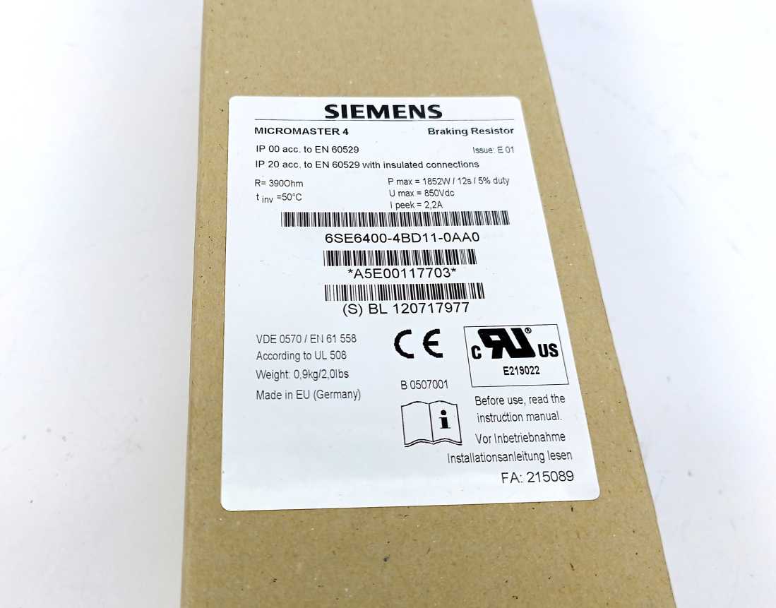Siemens 6SE6400-4BD11-0AA0 MICROMASTER 4 Braking Resistor