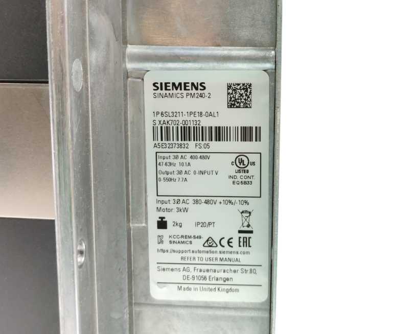 Siemens 6SL3211-1PE18-0AL1 SINAMICS PM240-2 Power Module