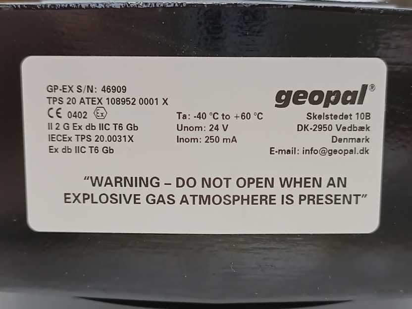 Geopal GP-NOVA GP-EX Stand-Alone ATEX Gas Detector. Ex certified