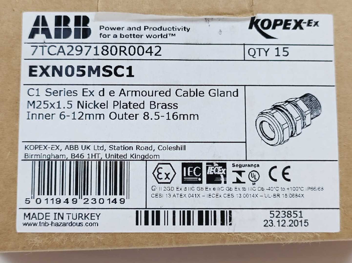 ABB 7TCA297180R0042 EXN05MSC1 Series EX Armored Cable Gland 15pcs.