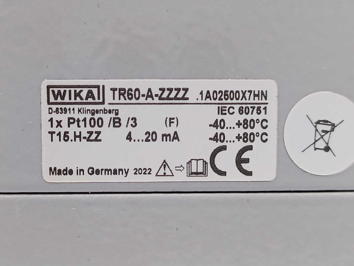 WIKA TR60-A-ZZZZ Pressure and Temperature Measurement
