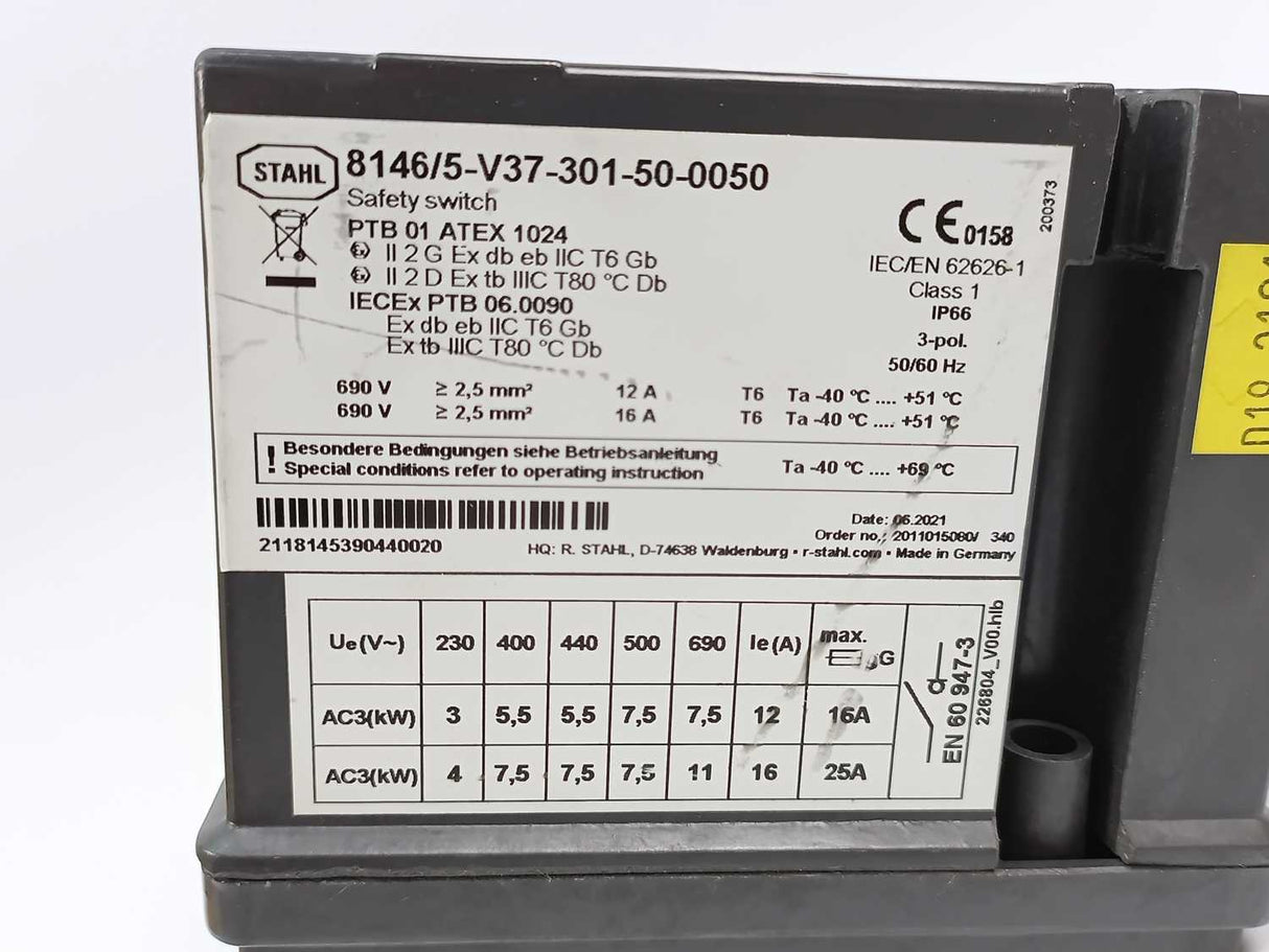 Stahl 8146/5-V37-301-50-0050 Safety Switch IP66