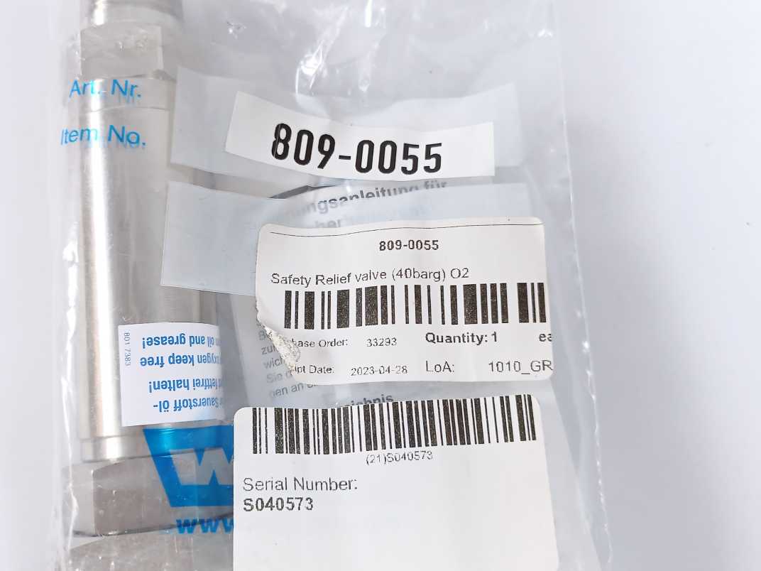 WITT 809-0055 Safety Relief Valve, 40 bar, O2
