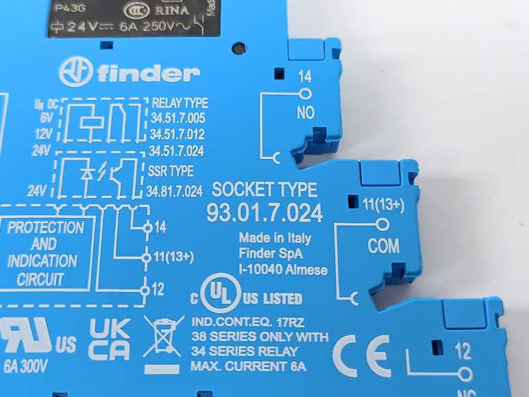 Finder 38.51.7.024.0050 34.51.7.024.0010 Relay + 93.01.7.024 socket 10pcs