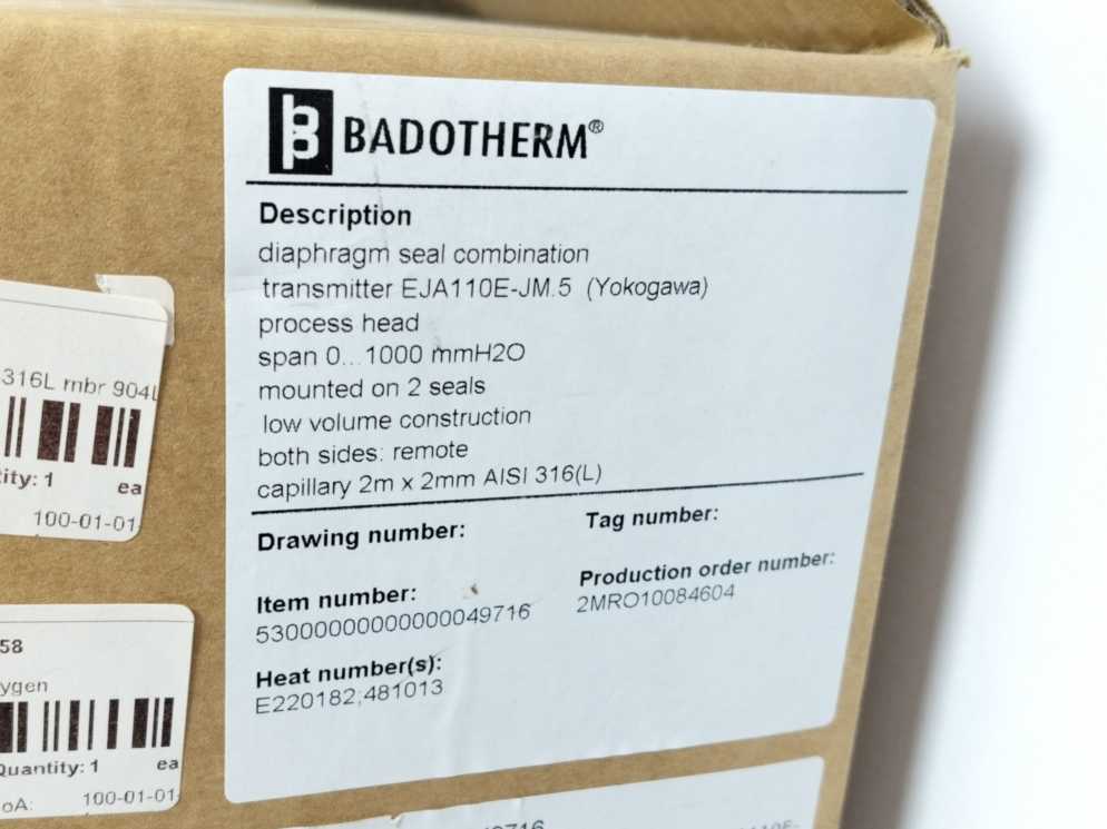 Yokogawa EJA110E-JMS5G-71DND/K2/M01 w/ BDT0032895 Pressure Transmitter