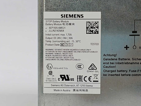 Siemens 6EP1935-6ME21 SITOP Battery Module