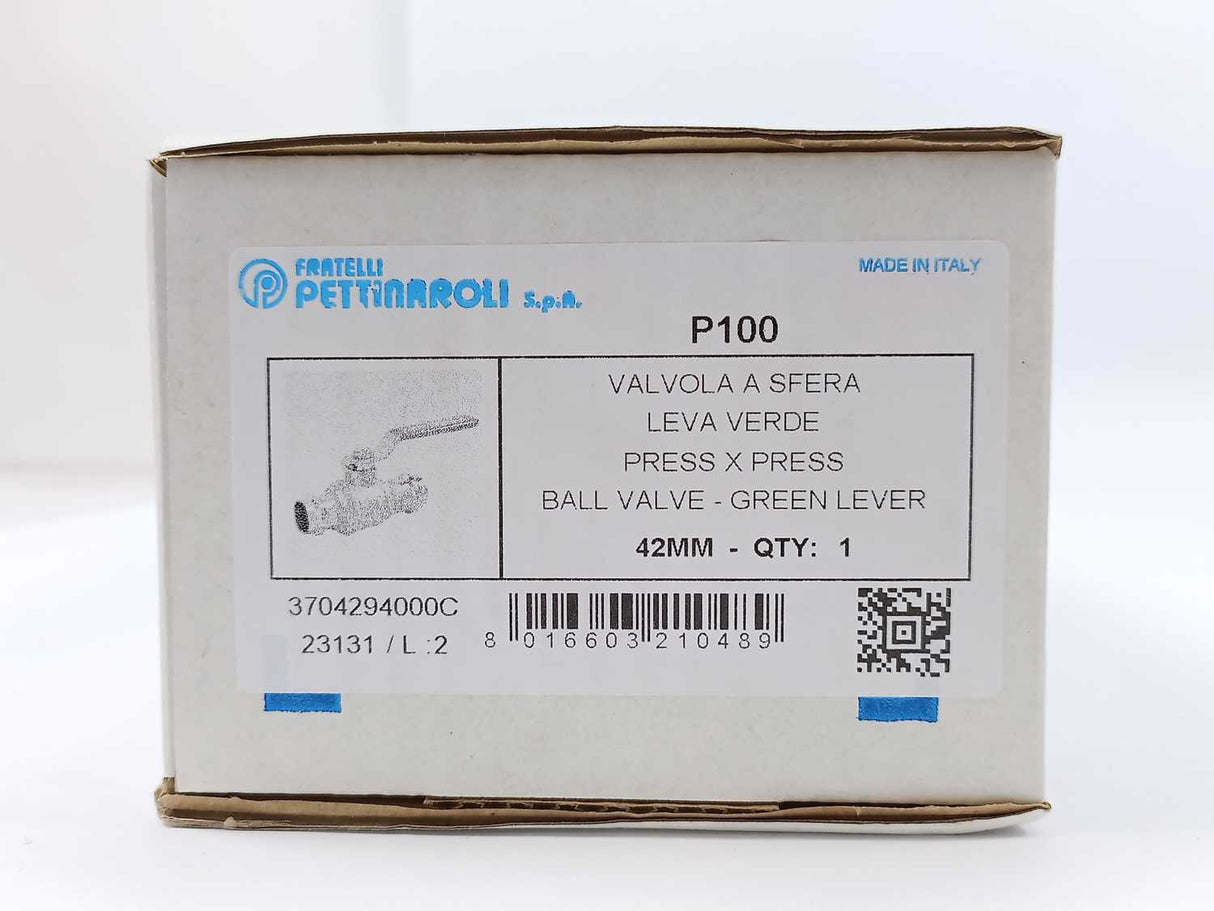 Fratelli Pettinaroli P100-042 Ball Valve 42mm - Green Lever, Press X