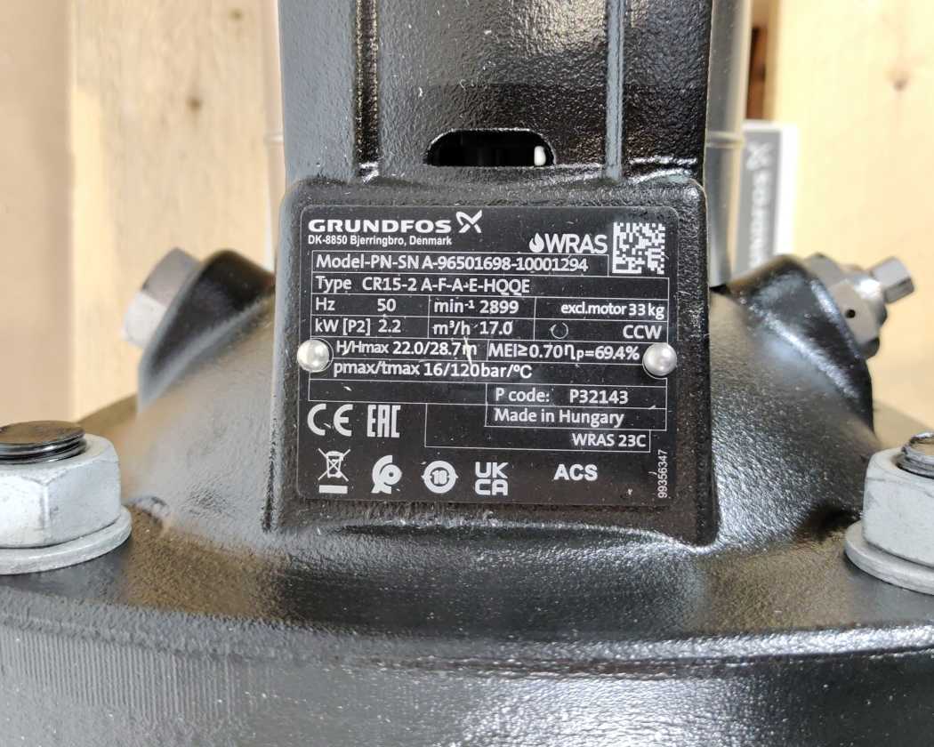 GRUNDFOS 96501698 CR15-2 A-F-A-E-HQQE, Multistage Centrifugal Pump 2,2kW DN 50