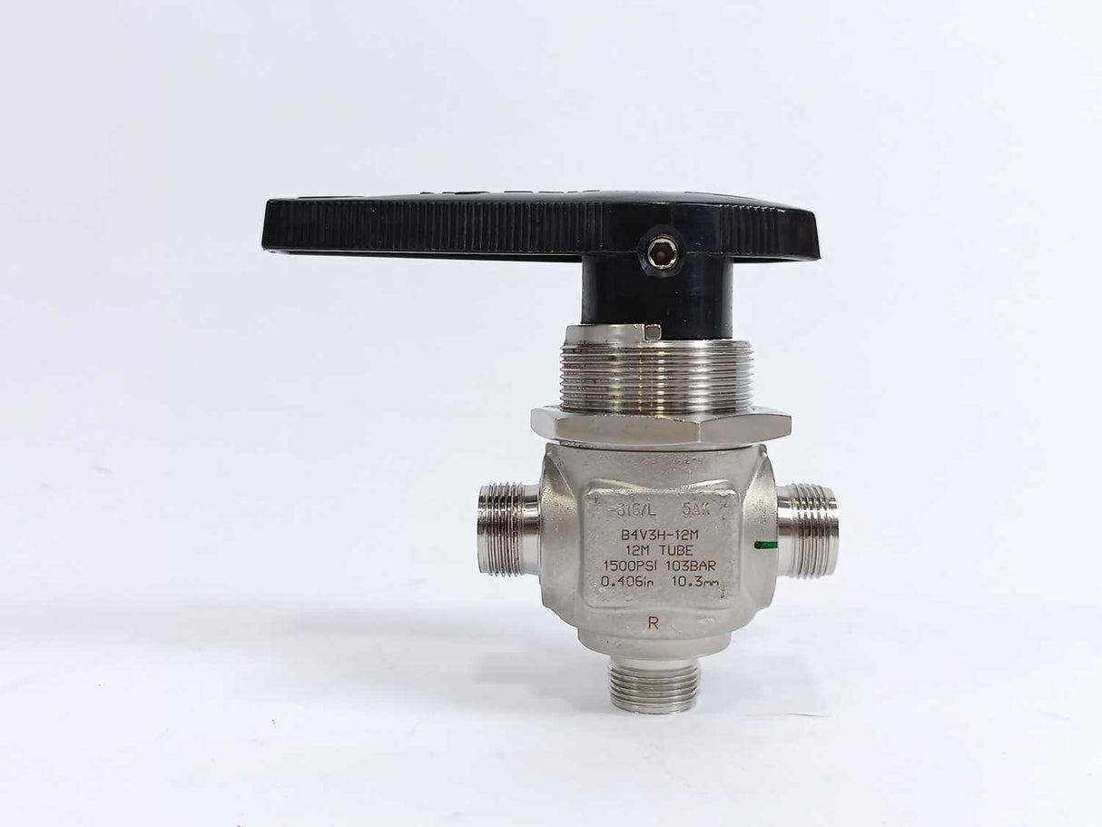 Hy-Lok B4V3H-12M 3-Way Switching Ball Valve, 316/L