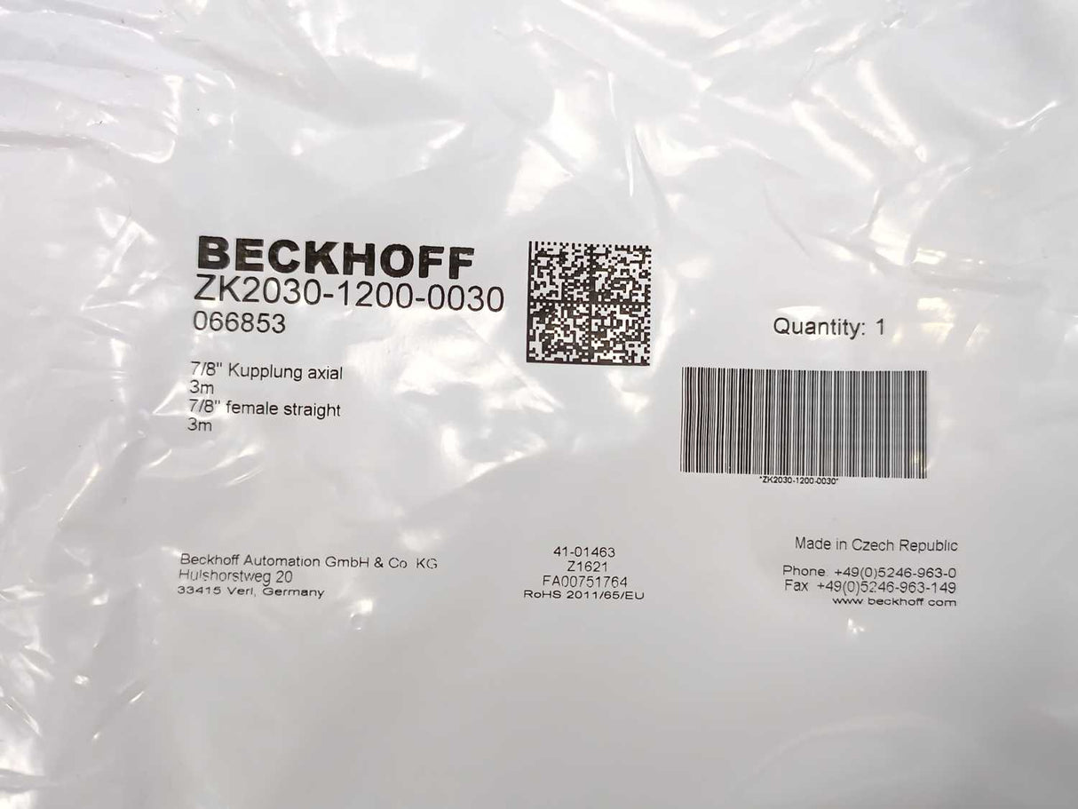 Beckhoff ZK2030-1200-0030 Power Cable 3.00 m, 7/8" female straight