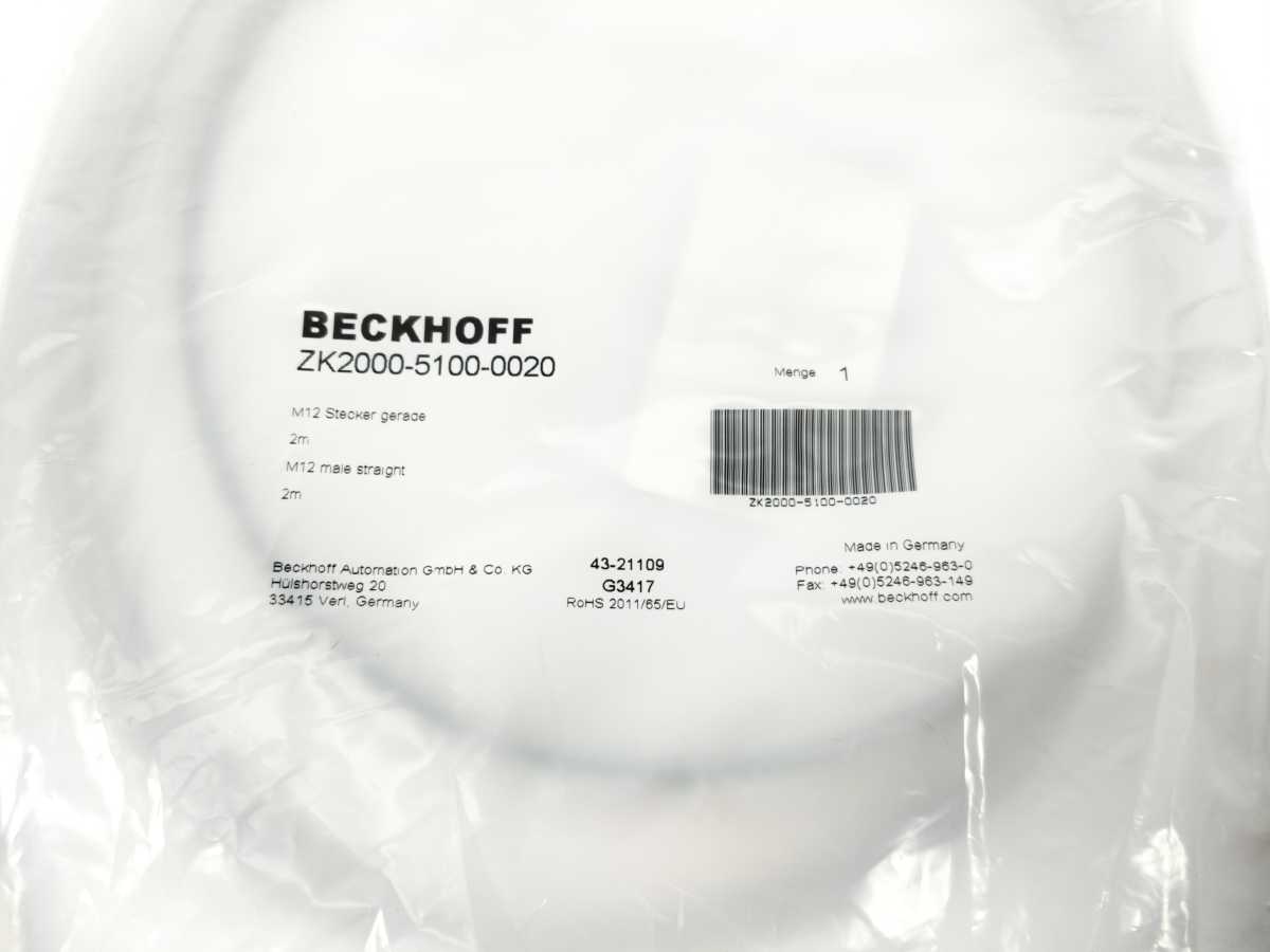 Beckhoff ZK2000-5100-0020 Power Cable 2.00 m, M12 male straight