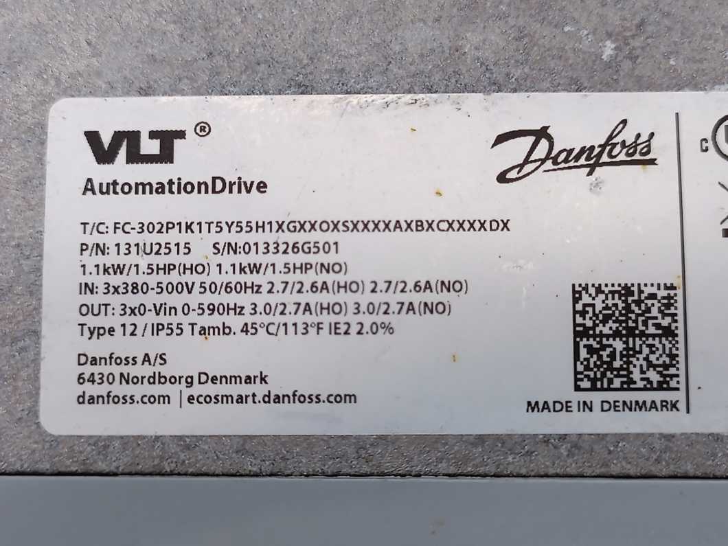 Danfoss 131U2515 FC-302P1K1T5Y55H1XGXX 1.1kW