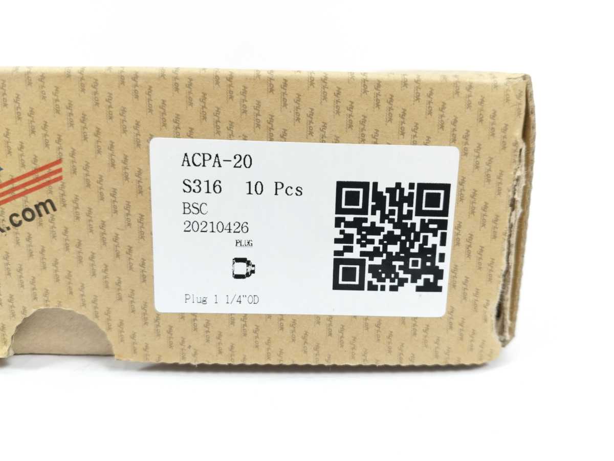 Hy-Lok APCA-20 S316 Tube Plugs 1 1/4", Batch of 10 pcs.