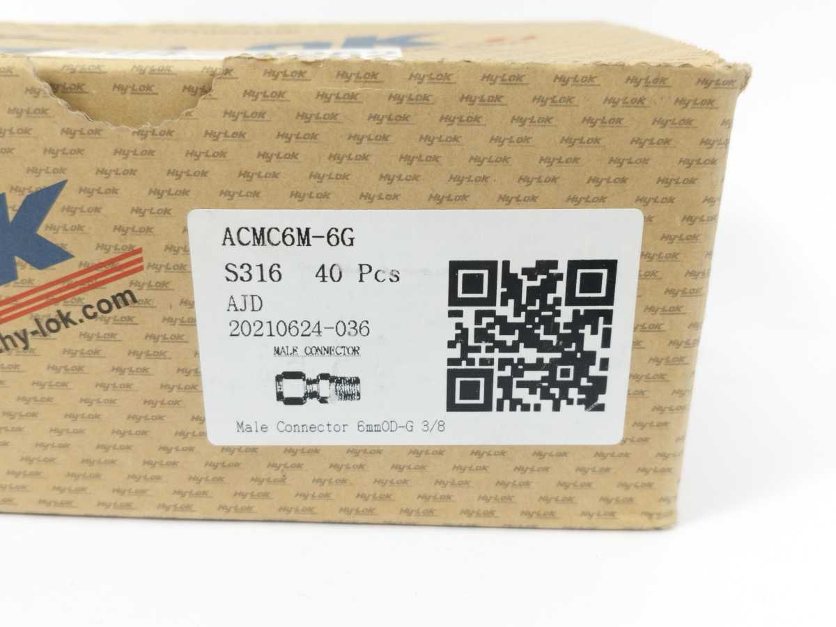 Hy-Lok ACMC6M-6G S316 Male Connector 6mmOD-G 3/8, Batch of 40 pcs.