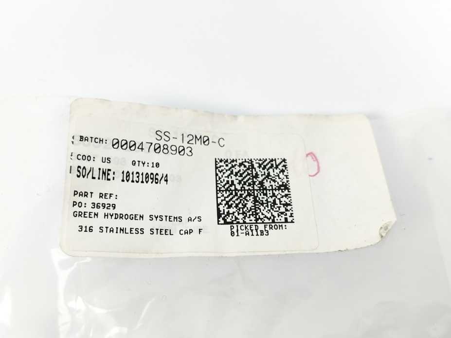 Swagelok SS-12M0-C 316 Stainless Steel Cap for 12 mm OD Tubing, Batch of 10 pcs.