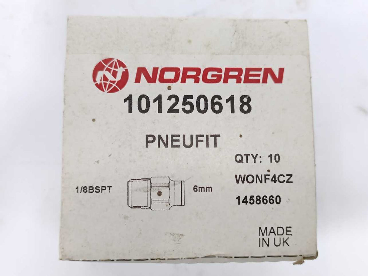 NORGREN 101250618 PNEUFIT Pneumatic Fitting, 6 mm, 1/8 BSPT, Batch of 10 pcs.