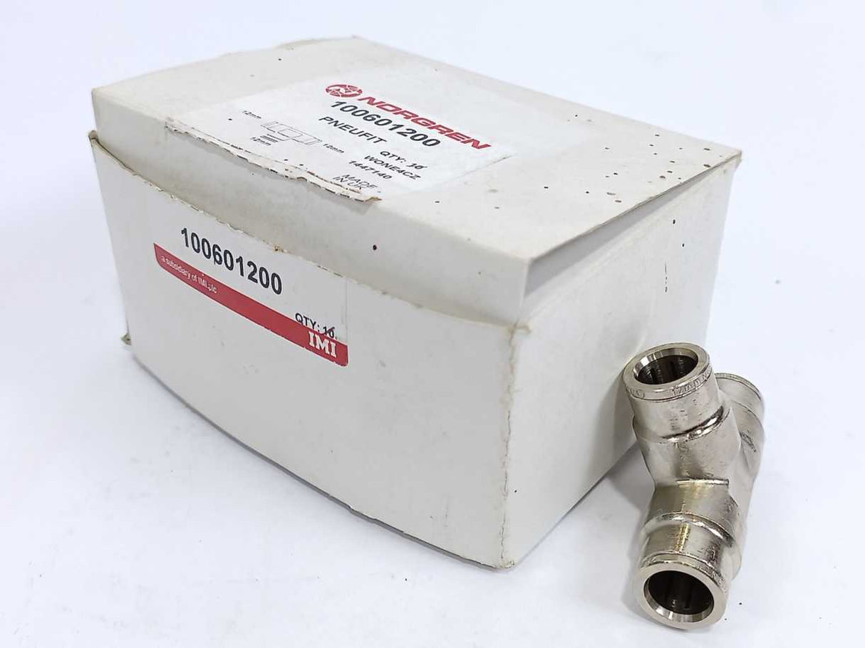 NORGREN 100601200 PNEUFIT Pneumatic Push-In Tee Fitting, 12 mm, Batch of 7 pcs.
