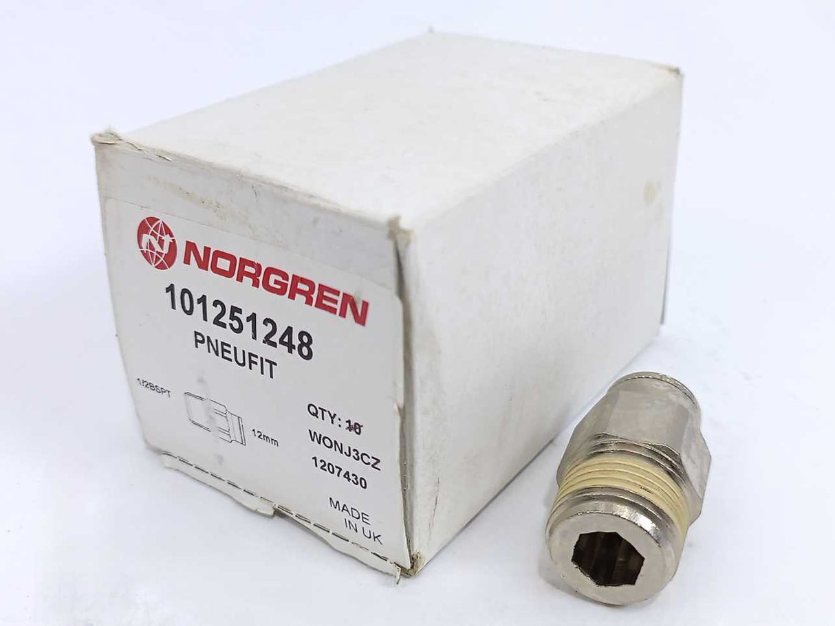 NORGREN 101251248 PNEUFIT Push-In Fitting 12mm, 1/2 BSPT, Batch of 8 pcs.