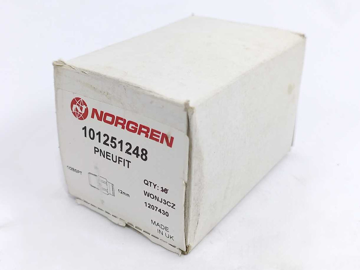 NORGREN 101251248 PNEUFIT Push-In Fitting 12mm, 1/2 BSPT, Batch of 8 pcs.