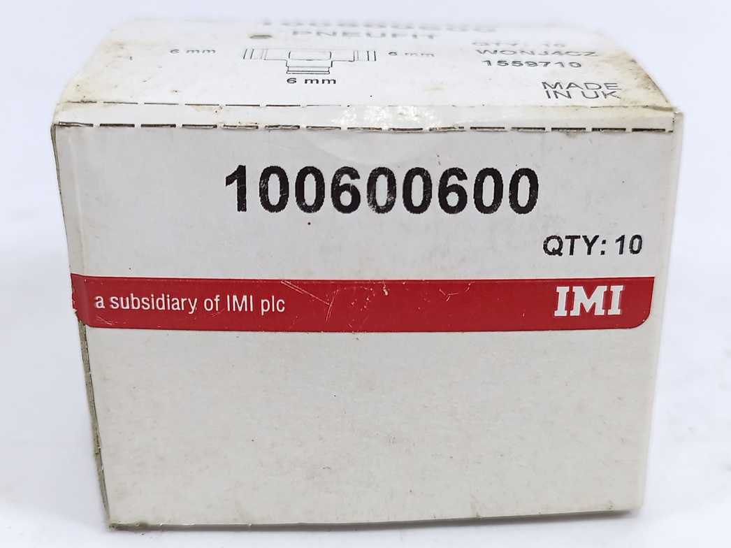 NORGREN 100600600 PNEUFIT Push-In Fitting, Union Tee, 6mm, Batch of 10 pcs.