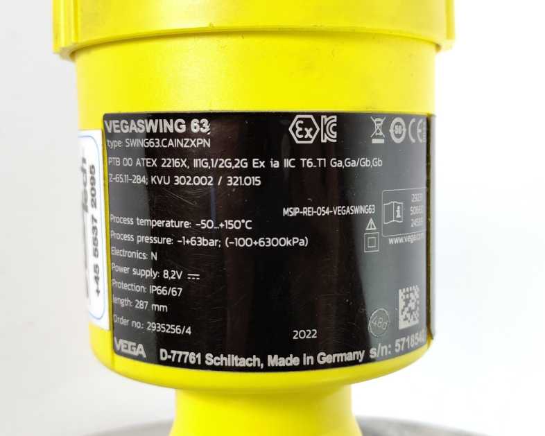 Vega VEGASWING 63 Liquid vibrating level switch 287mm