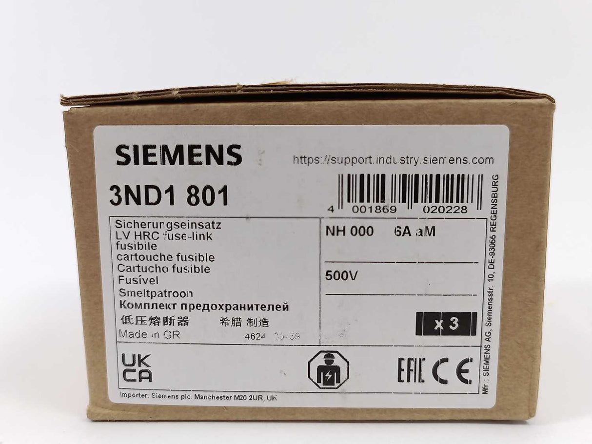 Siemens 3ND1 801 LV HRC Fuse-Link Fusible 3Pcs. Batch