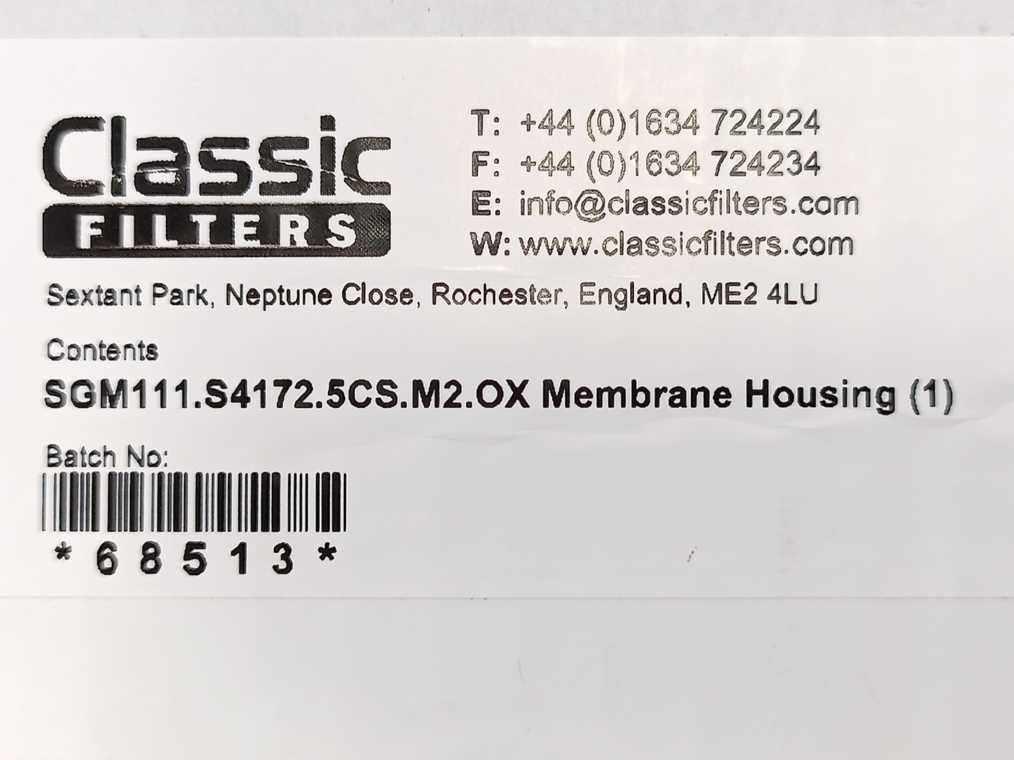 Classic Filters SGM111.S4172.5CS.M2.OX Membrane Housing