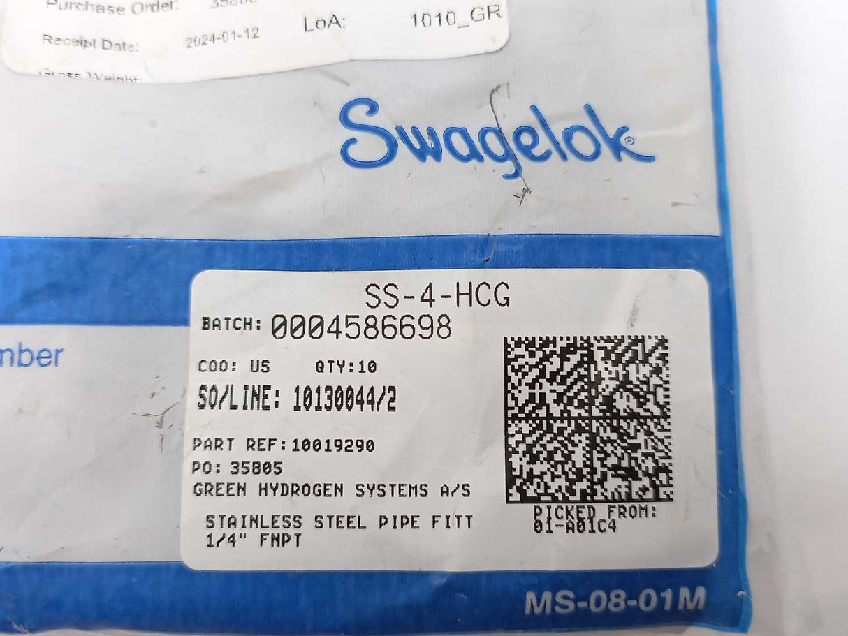 Swagelok SS-4-HCG HEX Coupling 1/4 in. Female NPT 10Pcs. Batch