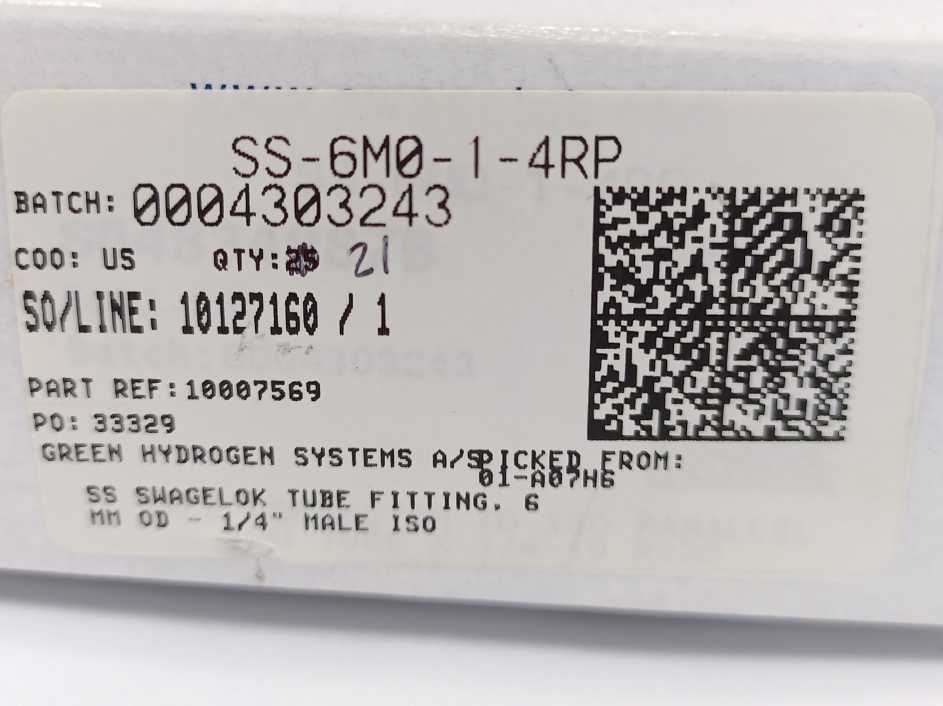 Swagelok SS-6M0-1-4RP Stainless Steel, Male Connector, 6 mm Tube 21pcs.