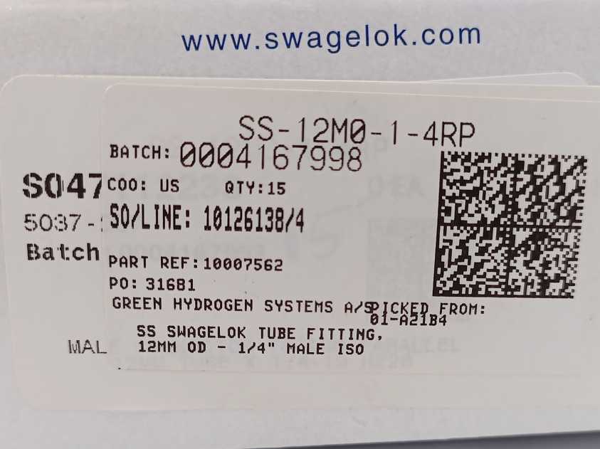 Swagelok SS-12M0-1-4RP Male Connector, 12mm OD x 1/4 in BSPP 15pcs.