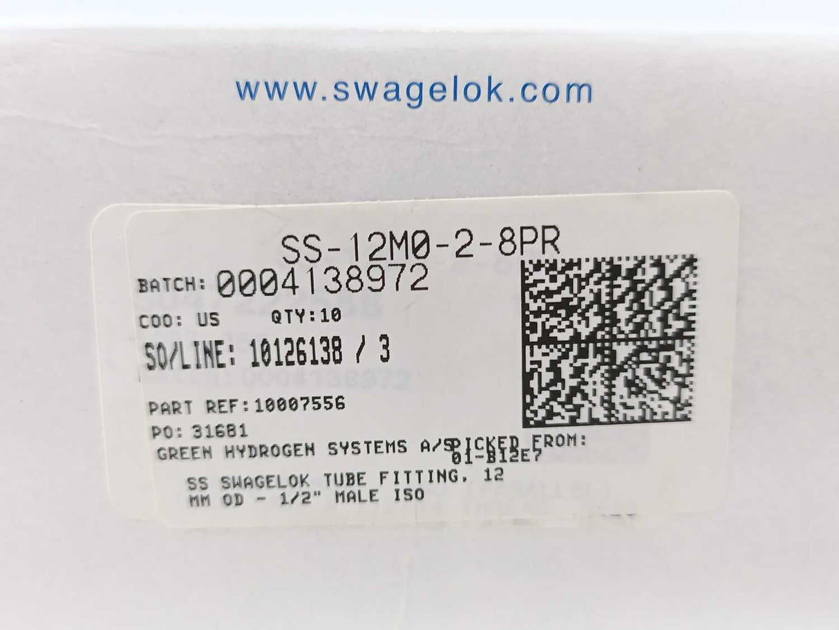 Swagelok SS-12M0-2-8PR Positionable Male Elbow, 12mm x 1/2". Batch of 10 pcs.