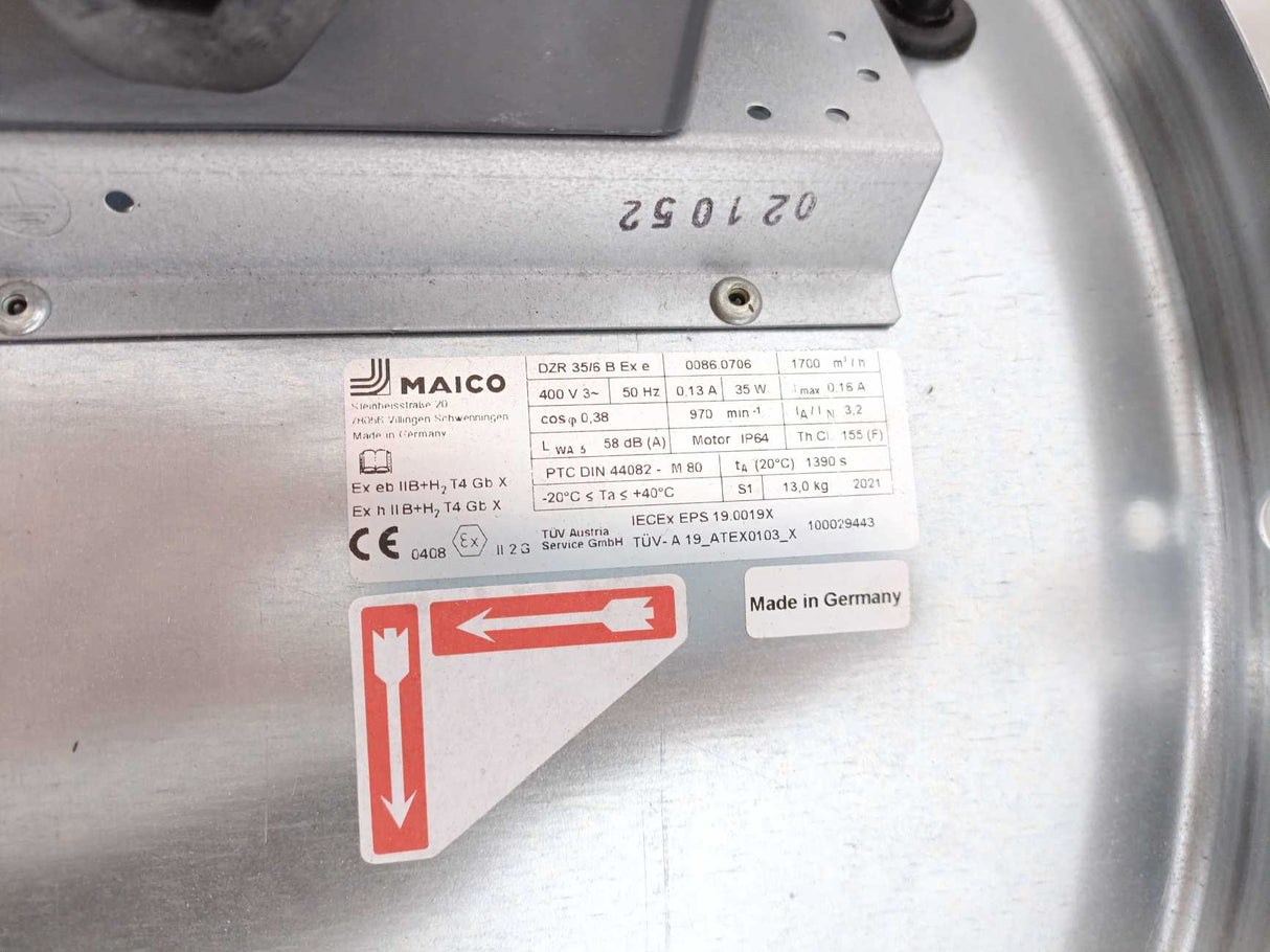 MAICO DZR 35/6 B Ex E Stahl 8118/121-804-C1587 Axial duct fan w/ Junction Box