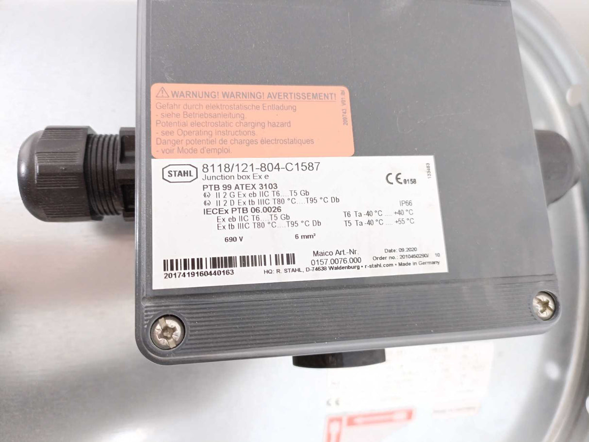 MAICO DZR 35/6 B Ex E Stahl 8118/121-804-C1587 Axial duct fan w/ Junction Box