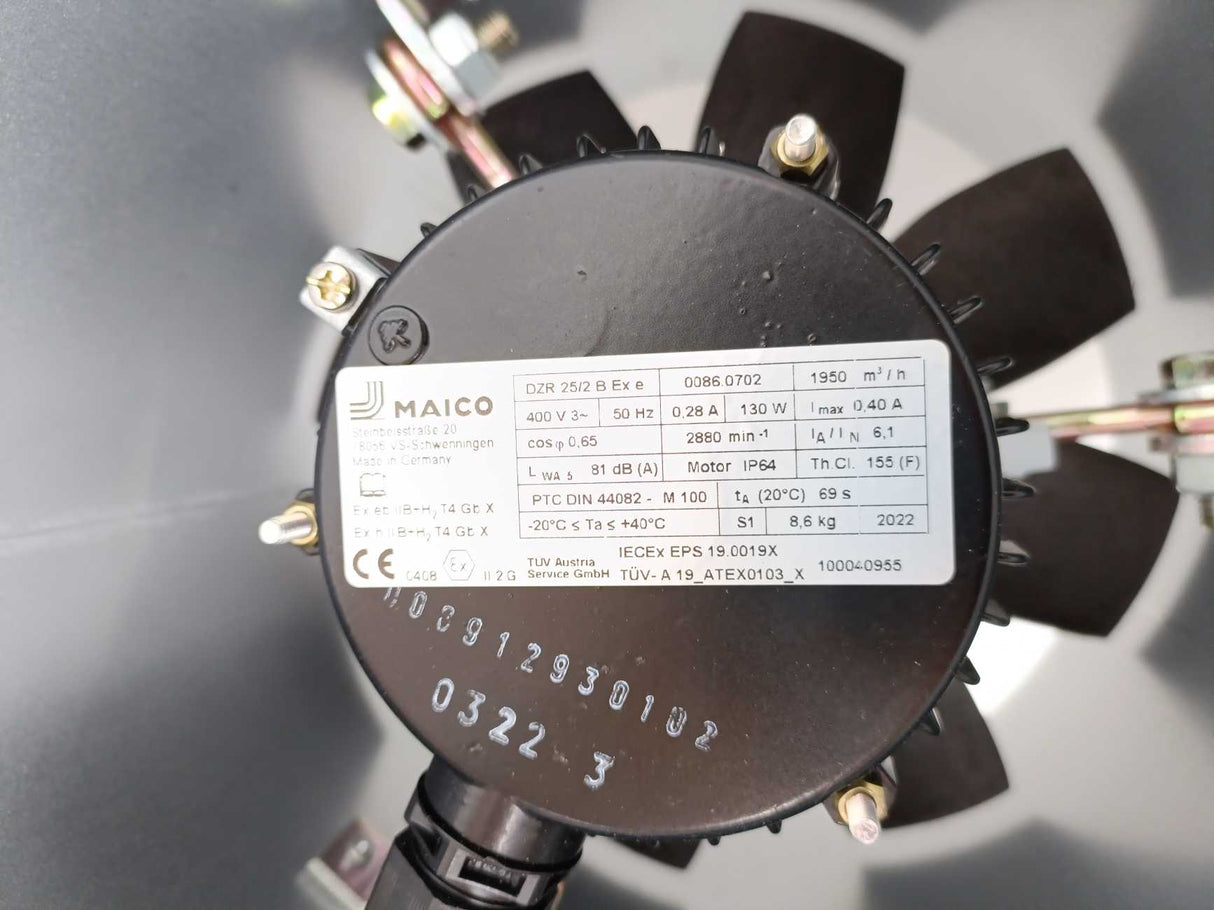 MAICO DZR 25/2 B Ex e Stahl 8118/121-804-C1587 Axial duct fan w/ Junction Box